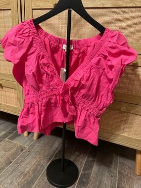 Pink Ruched V-Neck Crop Top - Unbranded